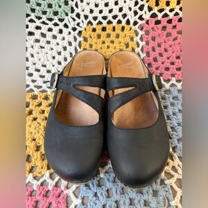 Dansko Black Leather Mary Jane Mules with Buckle